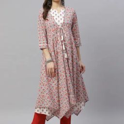 Miravan Orange Floral Print A Line Kurta With Jacket-picture-18