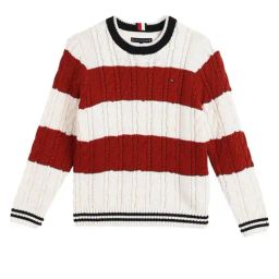TOMMY HILFIGER Dark Magma & Ancient White Stripes Coloblock Regular Fit Pullover-image-39