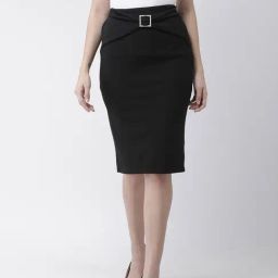 KASSUALLY Black Above Knee Skirt-15