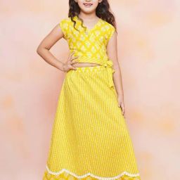 AJ Dezines Kids Yellow Cotton Floral Print Lehenga Cholis-picture-8