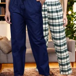 Kryptic Blue & Green Cotton Relaxed Fit Printed Lounge Pants - Pack of 2-image-66