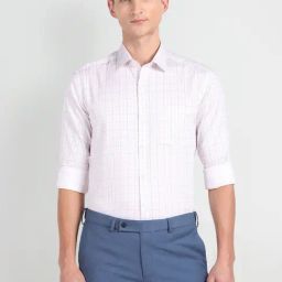 Arrow Light Purple Cotton Slim Fit Checks Shirt-image-43