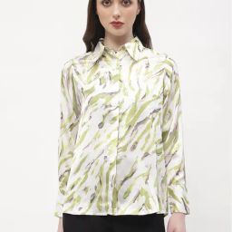 MADAME Green & White Printed Shirt-image-56