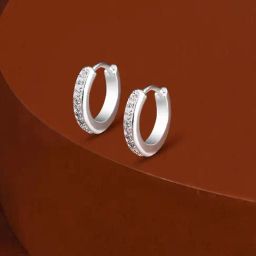 Accessorize London terling Silver Cubic Pink Hoops Earrings-image-93