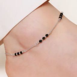Zavya Black Beauty Rhodium Plated 925 Sterling Silver Adjustable Chain Anklet (Single)-1