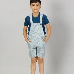 Kiddopanti Kids Light Blue Textured Dungaree-image-6