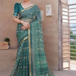 MIRCHI FASHION Green Floral Print Saree With Unstitched Blouse-picture-19