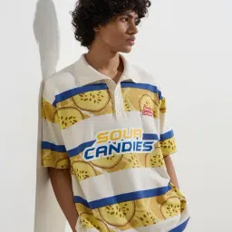 Nuon by Westside Yellow Printed Relaxed-Fit Cotton-Blend Polo T-Shirt-image-42