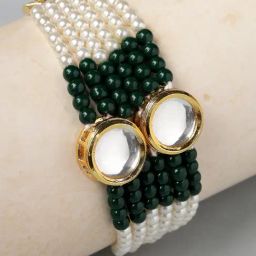 Karatcart Green Beads Golden Round Polki Kundan Studded Bracelet for Women-19