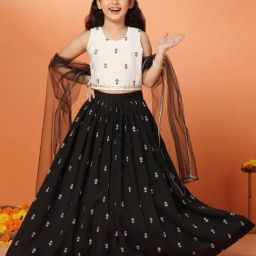 Fashion Dream Kids Black Embroidered Lehenga Choli With Dupatta Set-picture-19