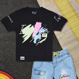 BAESD Boys Printed T-shirt With Denim Shorts-picture-43