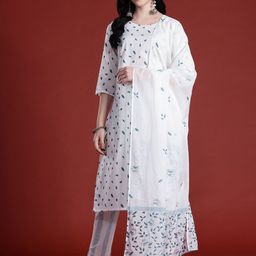 Anouk Floral Printed Regular Cotton Kurta with Trousers & With Dupatta-5