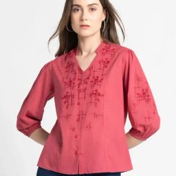 SHAYE Coral Cotton Embroidered Top-image-22