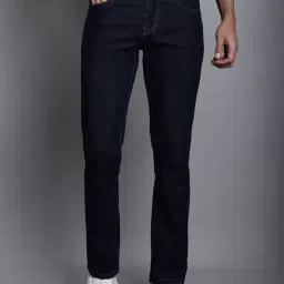 Cantabil Dark Blue Regular Fit Lightly Washed Jeans-picture-40