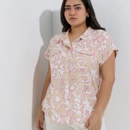 Gia by Westside Beige Abstract Pattern Shirt-image-4