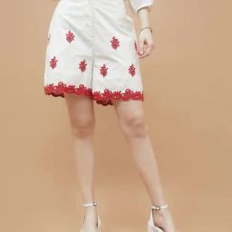 Colour Me By Melange White Cotton Regular Fit Embroidered Shorts-picture-20