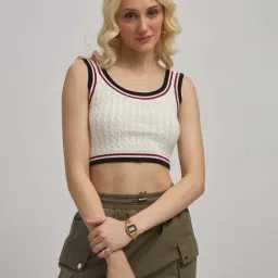 VIRGIO White Cotton Self Sleeveless Crop Top-picture-41