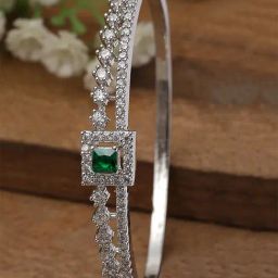 Karatcart Silver-Plated Green Cubic Zirconia Bangle Style Bracelet for Women-image-72