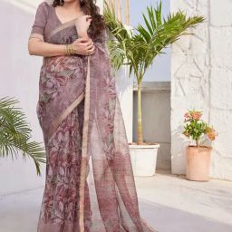 MIRCHI FASHION Purple Floral Print Saree With Unstitched Blouse-picture-29