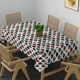Arrabi Cream-Coloured & Red Printed 8-Seater Table Cover-14