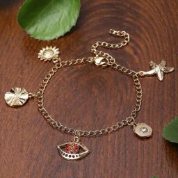 Karatcart Gold-Plated Adjustable Link Chain Bracelet with Crystal EYE Charms for Women-4