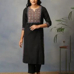 Akiso Bakhair Black Straight Kurta With Ajrak Yoke In Zari Embroidery-image-26