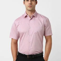 Van Heusen Pink Cotton Regular Fit Texture Shirt-image-52