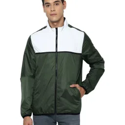 Allen Solly Green & White Regular Fit Colour Block Jacket image 1