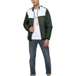 Allen Solly Green & White Regular Fit Colour Block Jacket image 5