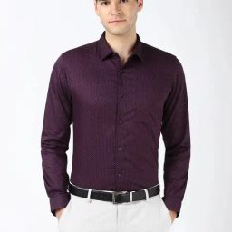 Peter England Purple Cotton Slim Fit Printed Shirt-picture-30