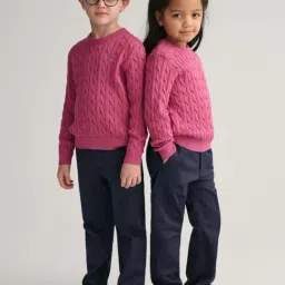 Gant Kids Pink Cotton Textured Pattern Full Sleeves Sweater-image-15