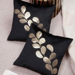 HOSTA HOMES Black Polyester Velvet Embellished Cushion Covers - Set of 2-image-10
