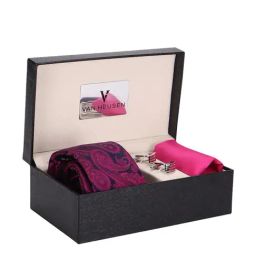 Van Heusen Pink Acrylic Tie with Pocket Square & Cufflink-90