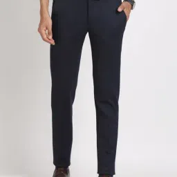 Turtle Navy Blue Knitted Slim Fit Dobby Trousers-image-63