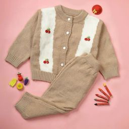NEUDIS Girls Brown & Cream Self Design Full Sleeves Sweatshirt with Joggers-image-101