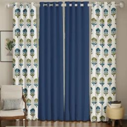 Urban Space Blue Cotton Classic Curtains for Door - Set of 4-8