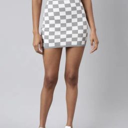 SHOWOFF Grey & White Checks Skirt-picture-35