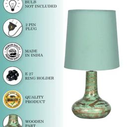Homesake Green Wood Retro Small Table Lamp with Shade image 4
