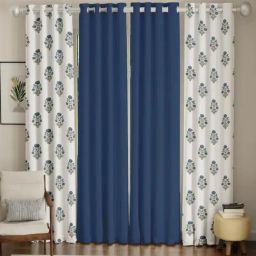 Urban Space Blue Cotton Classic Curtains for Door - Set of 4-10