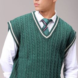 The Indian Garage Co Men Acrylic V-Neck Cable Knit Sweater Vest-image-46