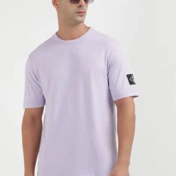 Calvin Klein Pastel Lilac Cotton Regular Fit Solid T-Shirt-image-68