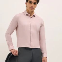 The Bear House Pink Cotton Tailored Fit Solid Formal Shirt-image-80
