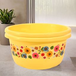 Aura Yellow & Pink 2 piece Floral Plastic Bath Accessories Set-image-74