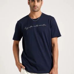 EDRIO Navy Regular Fit Textured Crew T-Shirt-9