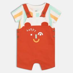 MINIKLUB Boys White & Red Striped Dungree with T-Shirt-image-36