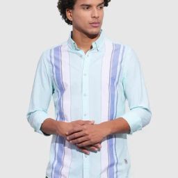 Being Human Blue Cotton Regular Fit Stripes Shirt-image-53