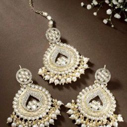 Peora Golden White Kundan Set for Women-image-18