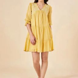 Akkriti by Pantaloons Beige Embroidered A-Line Dress-image-78