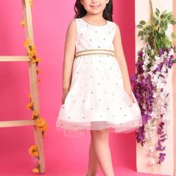 Neudis Girls White Embellishments Dress-image-80