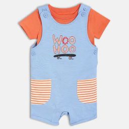MINIKLUB Boys Orange & Blue Printed Dungree with T-Shirt-image-20